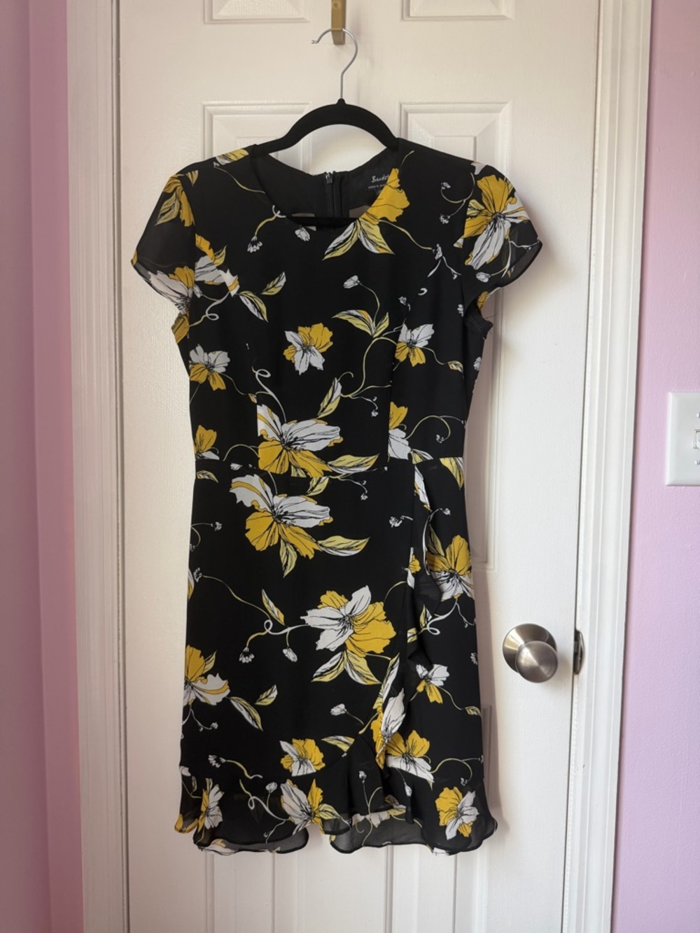 Bardot Black Mini Dress with Yellow & White Floral Print